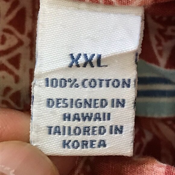 Reyn Spooner Hawaiian Shirt Men XXL Red Geometric Button Down Pocket Collared - Picture 4 of 14